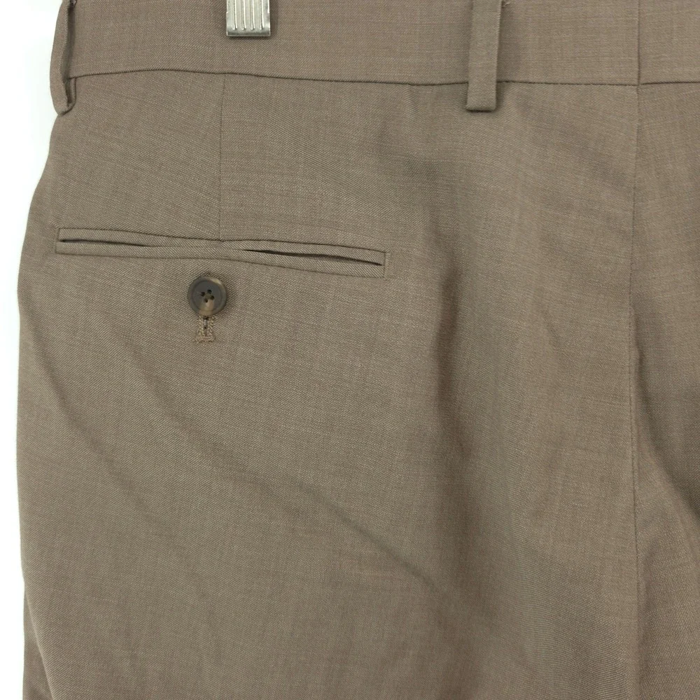 Jos A Bank Mens Traveler Pants Wool Blend Brown 40x32 Slim Fit Wrinkle Resistant